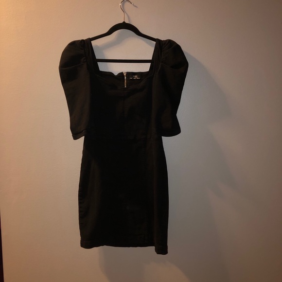 Bershka Square Neckline Denim Black Mink Dress - Picture 4 of 5